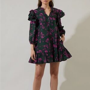 Sugarlips Green and Pink Floral Long Sleeve Dress